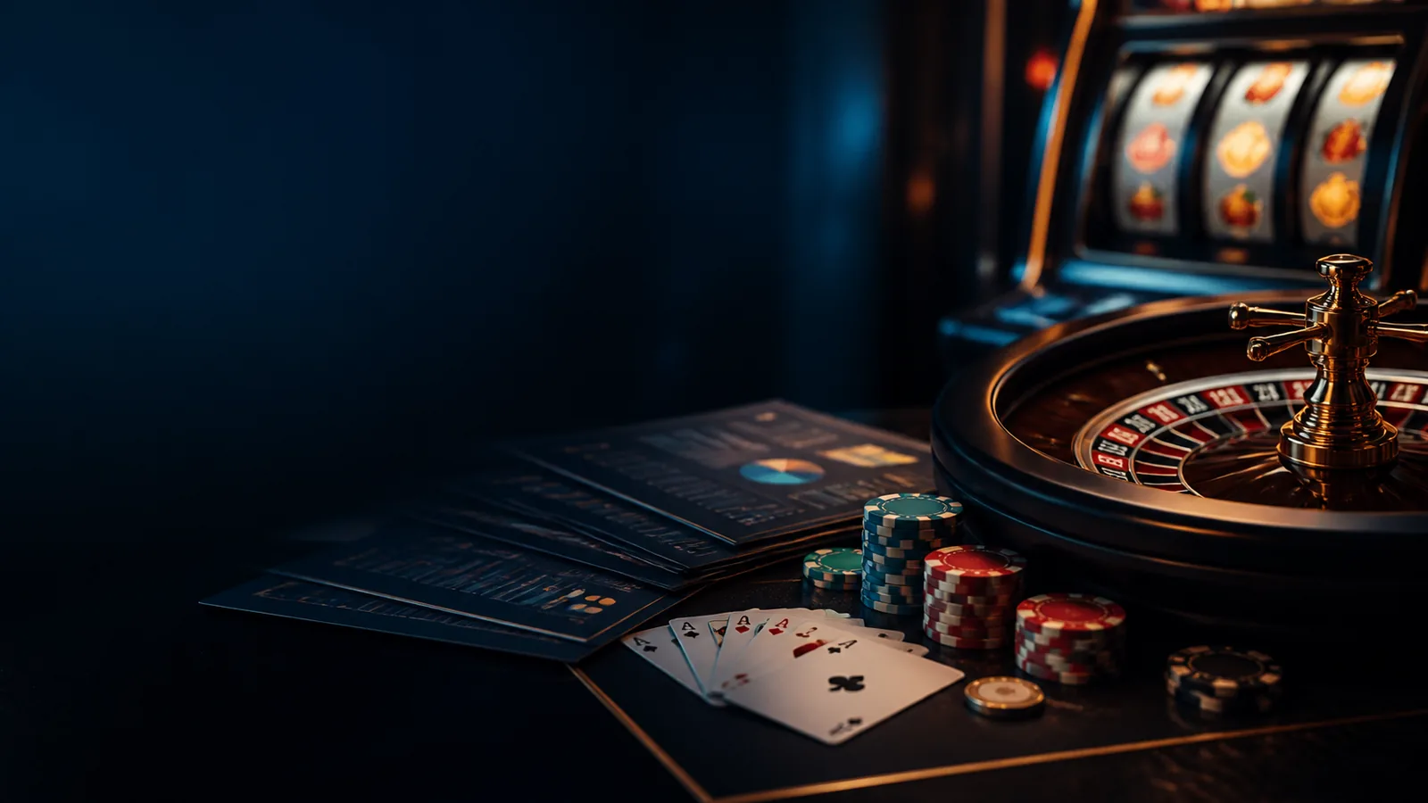 Mesa de cassino e jogos digitais em composição editorial sobre K58